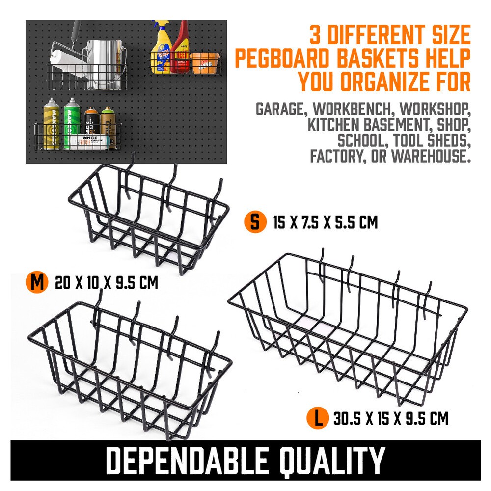 127 Pcs Pegboard Hooks Assortment (3 Baskets 4 pegboard) Organizing Tools