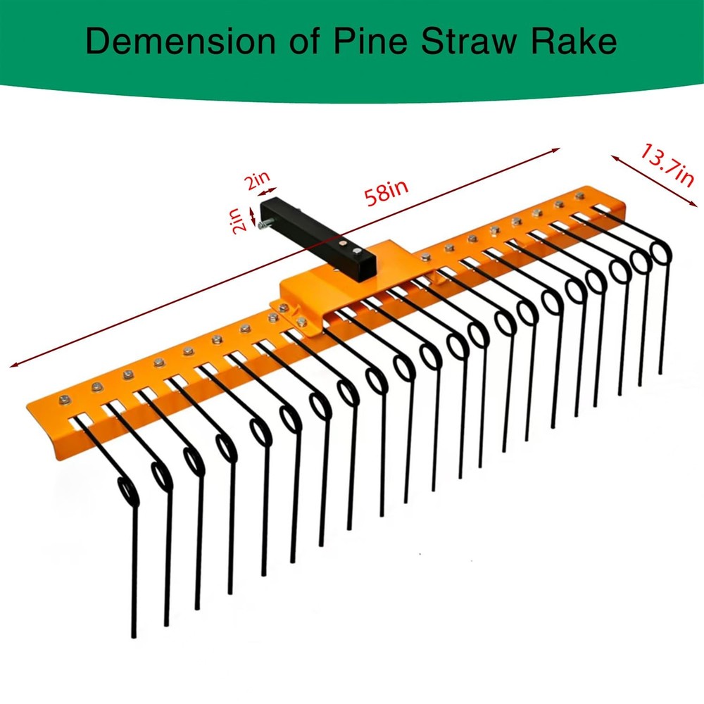 48" Durable Pine Straw Rake Steel Spring Landscape Rake Fits 2" Receiver for ...