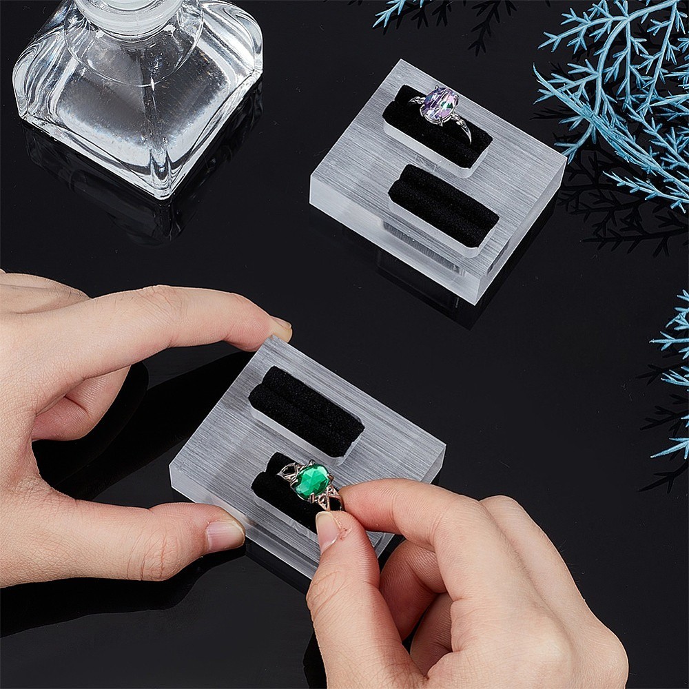 DIY Jewelry Display 2pcs Rectangle Acrylic Finger Ring Display Holders