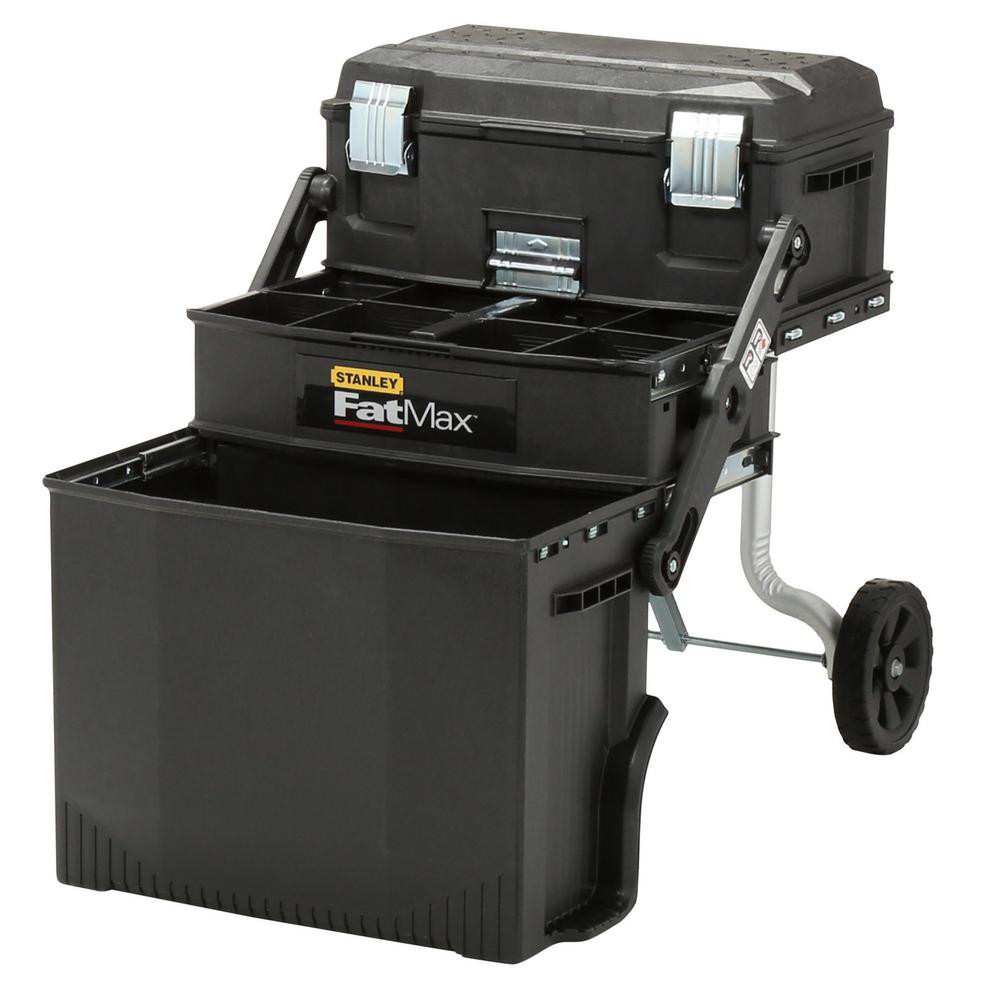 22in Mobile Tool Box 4in1 Cantilever Storage Compartment Wheels Rolling Black