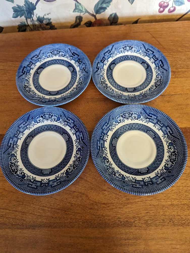 4-CHURCHILL BLUE WILLOW SAUCERS  (5-5/8")