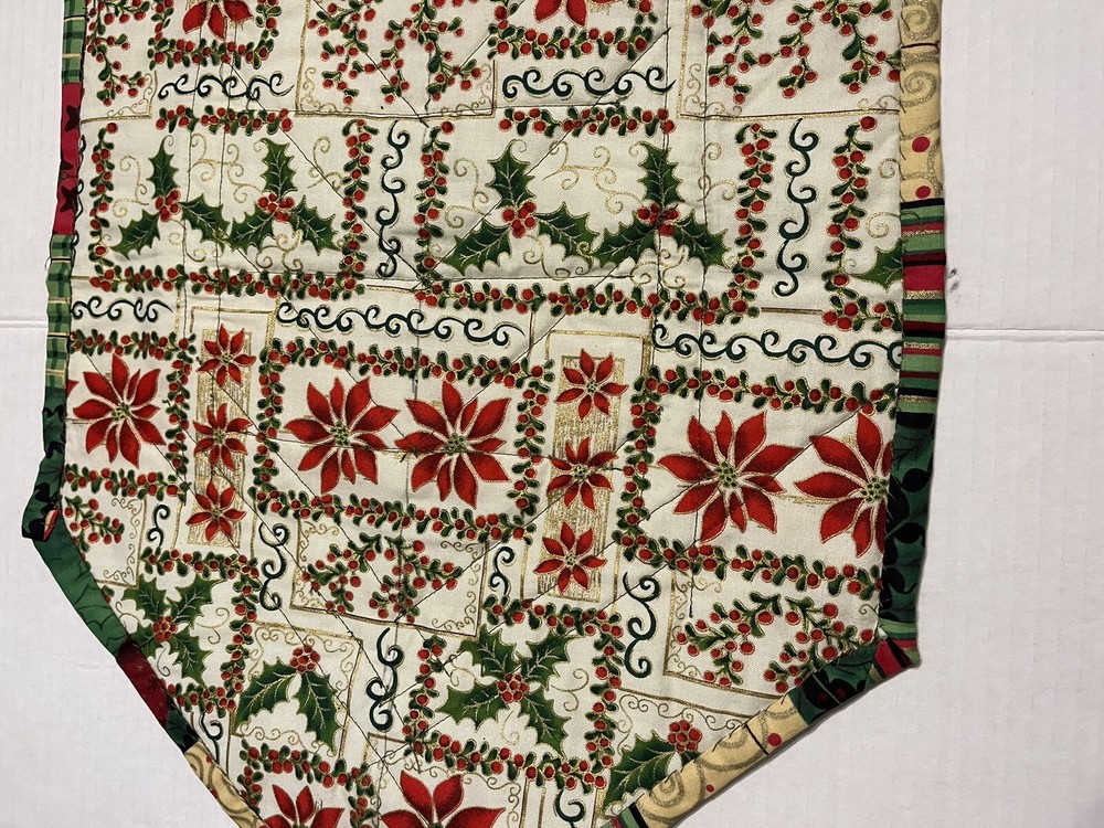 Handmade Patchwork Christmas Table Runner Red Green 38” X 14”