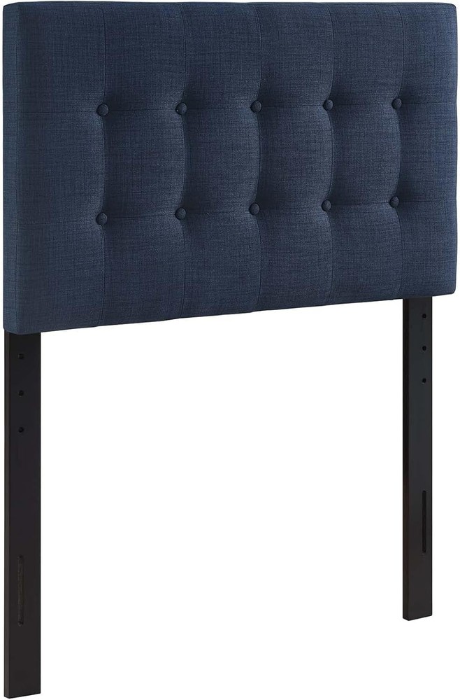 Modway Emily Tufted Button Linen Fabric Upholstered Twin Headboard in Navy