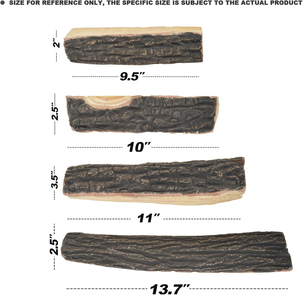 4Pcs Fireplace Ceramic Wood Logs Gas Heat Resistant Realistic Artificial Stackab