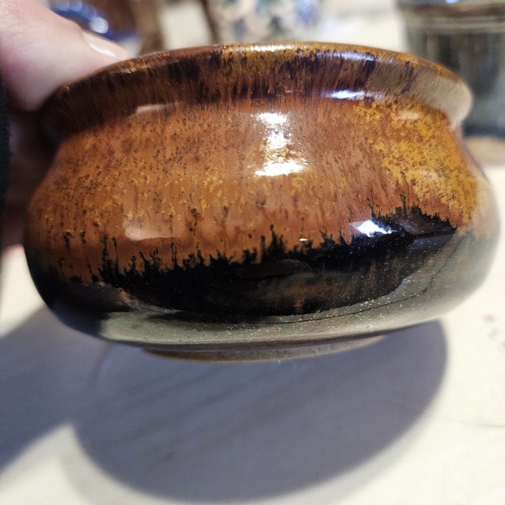 JO Handmade Brown Ceramic Jar With Lid Handle, Spiral Pattern, Glossy Finish