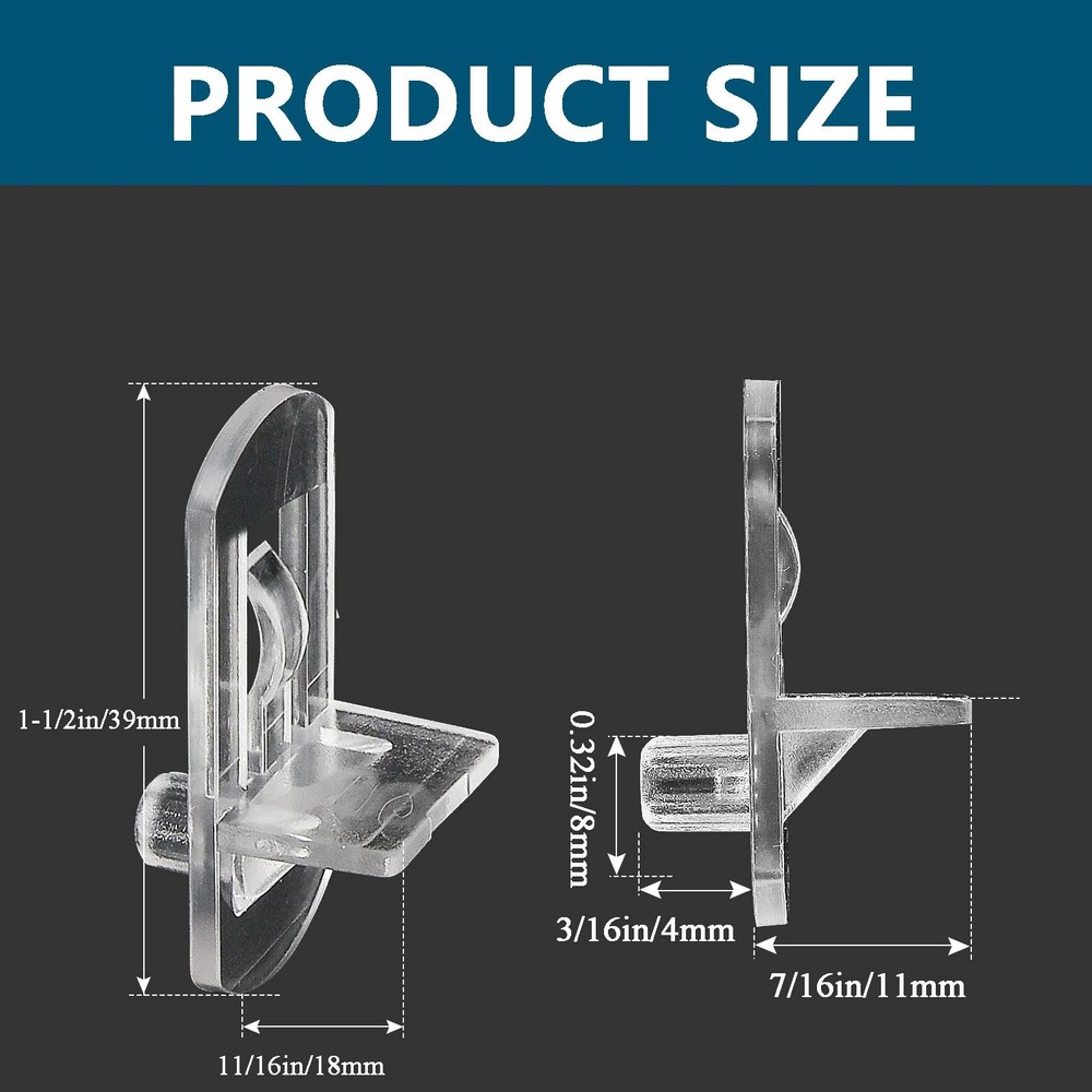HARSKIYER 50pcs 8mm Clear Plastic Locking Pegs, Self-Locking Shelf Support Pi...
