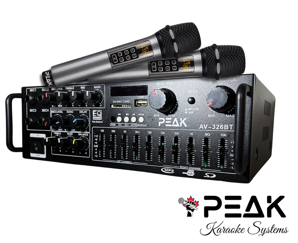 PEAK Karaoke Amplifier with Bluetooth & 2 Wireless Mics with ECHO and VOLUME