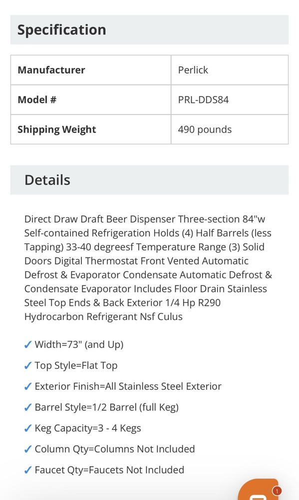Perlick 84" Keg Refrigerator