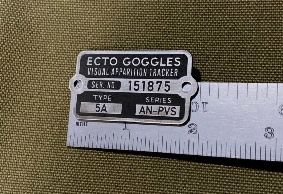 CUSTOM GHOSTBUSTERS ECTO GOGGLES SERIAL DATA PLATE PROP