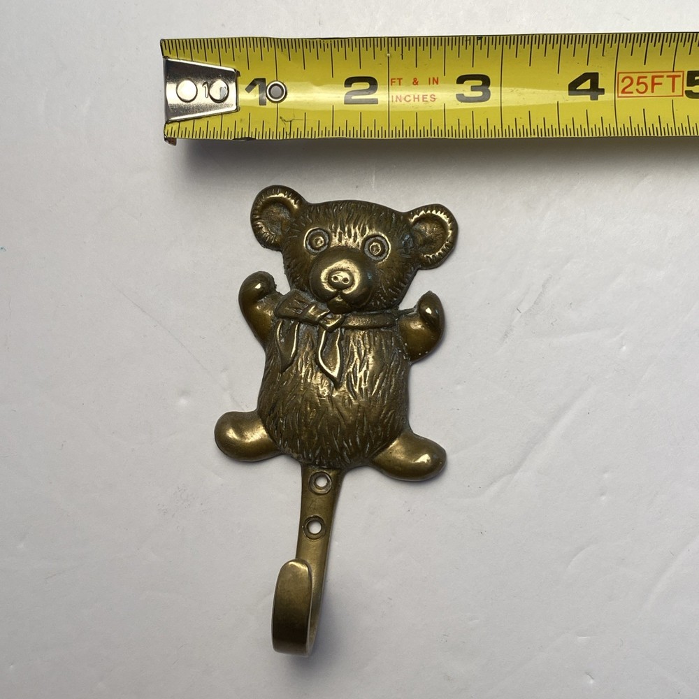 Vintage Solid Brass Teddy Bear Shape Coat Hook Key Hanger Brass Hook 4.5”