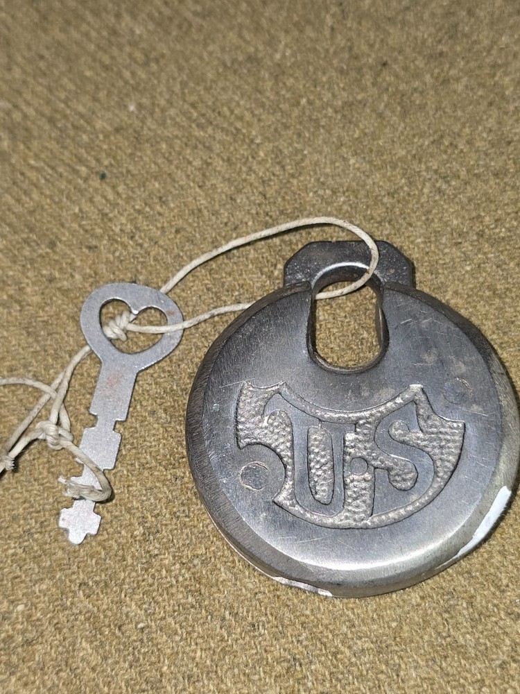 WWI Era US Army Marked Pancake Lock with Key