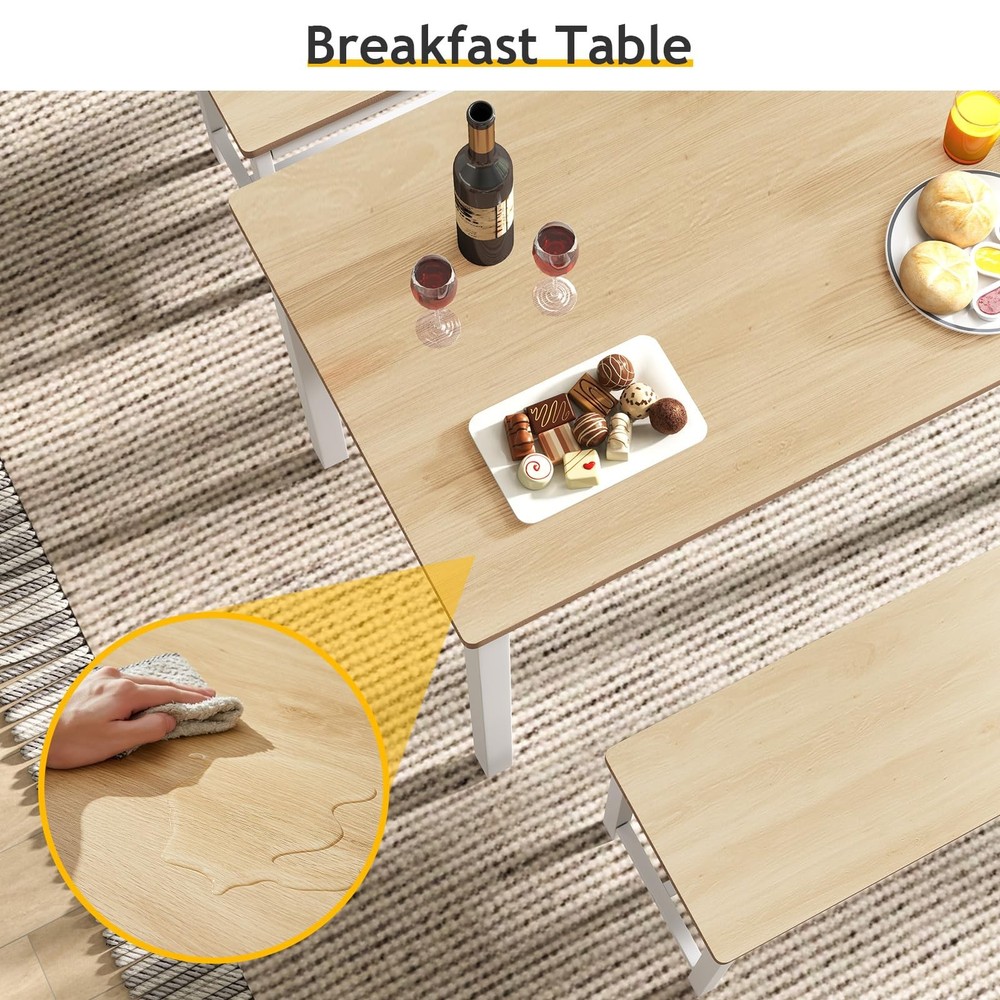 43" Dining Table Benches Set for 4, Modern Space Saving Kitchen Table Chairs ...