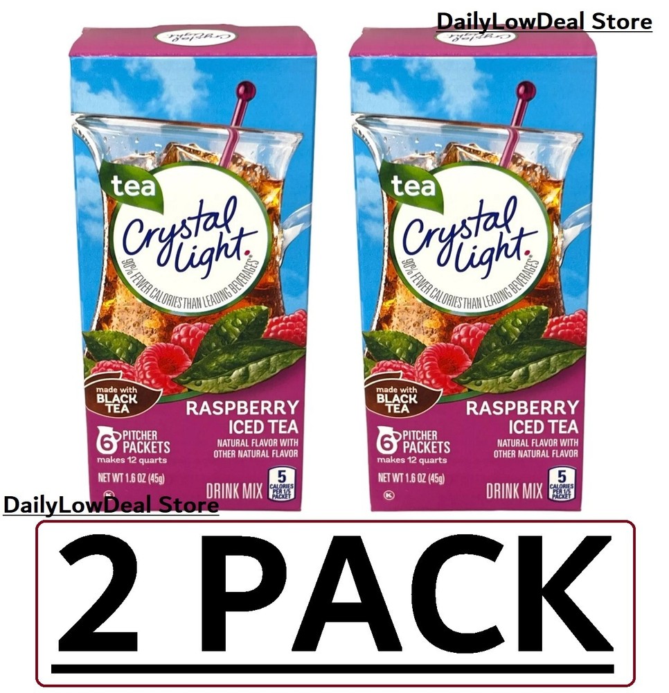 2 PACK - Crystal Light Raspberry Iced Tea Drink Mix Pitcher Pack 1.6 oz EACH