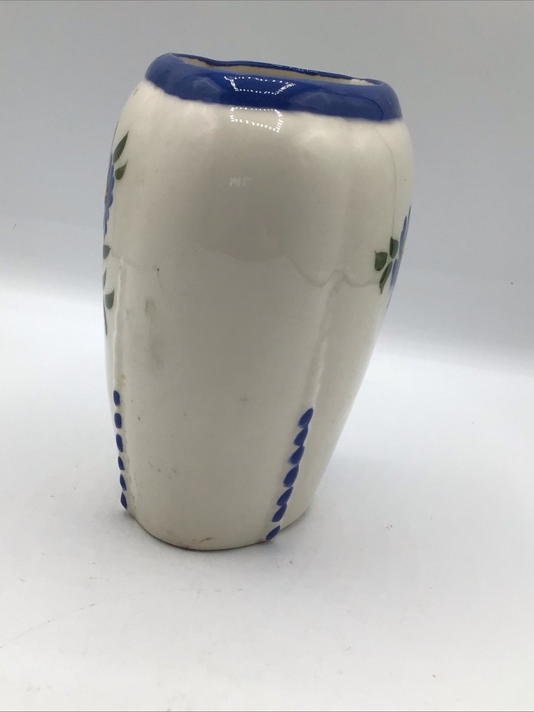 Hand Painted Ceramic Vase Blue Floral Signed