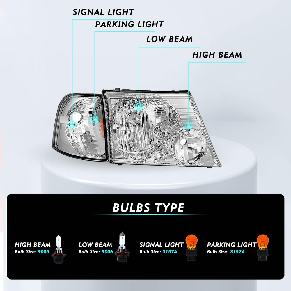 Headlight Assembly Compatible with 2002-2005 Ford Explorer Headlamp W/Corner Lig