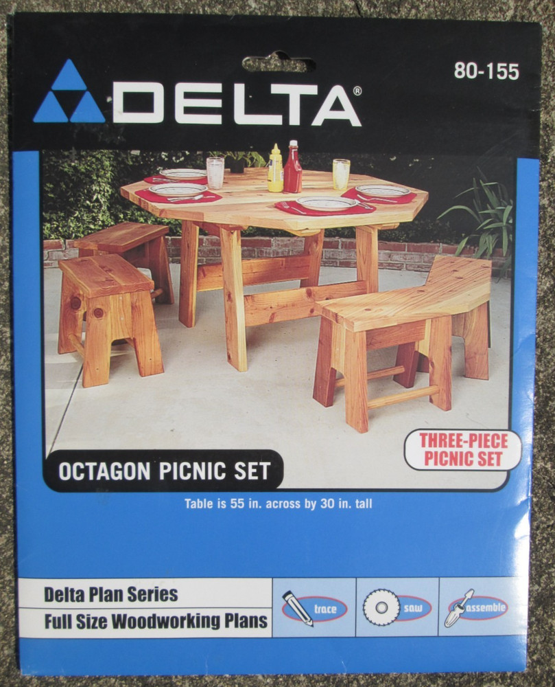 Three Piece Picnic Set Woodworking Instructions Delta Plan Series 80-155 EUC