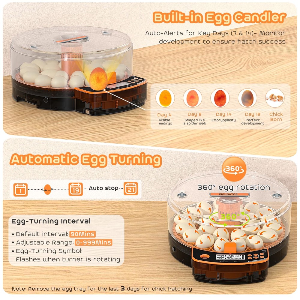 AsFrost Automatic Incubators for Hatching Eggs, 24 Egg 24, Orange