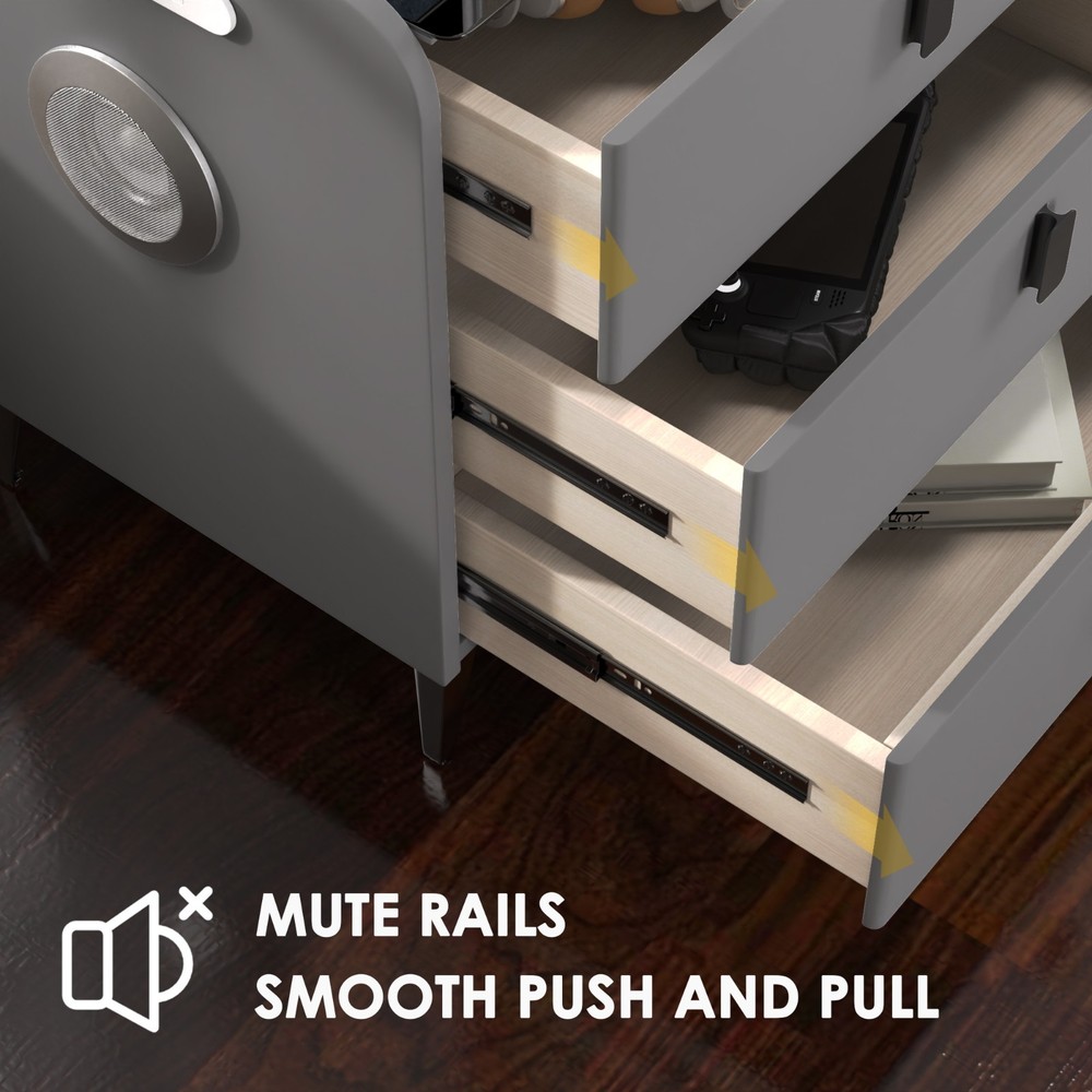 24" Modern Bedroom Smart Bedside Table Fingerprint Unlocking+Bluetooth+Led