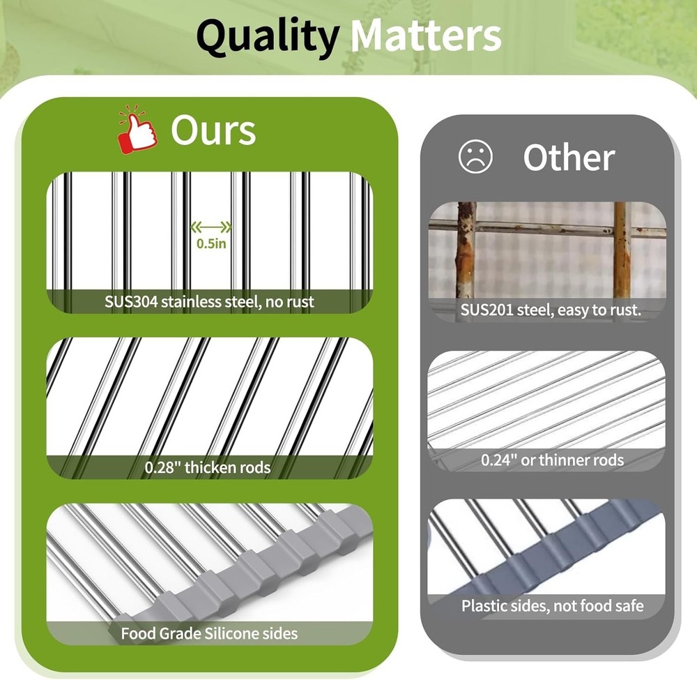 Foldable Over Sink Dish Drying Rack - Stainless Steel Sink Drain Rack with Si...