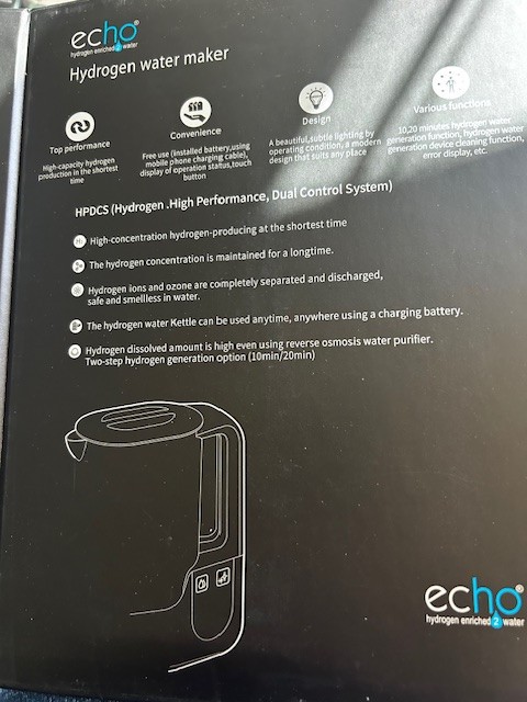 Echo H2 Portable Rechargeable Hydrogen Water Pitcher -Never Used