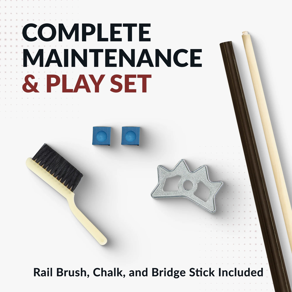 Pool Table Billiard Accessory Kit with Cues, Rack, Chalk, Brush