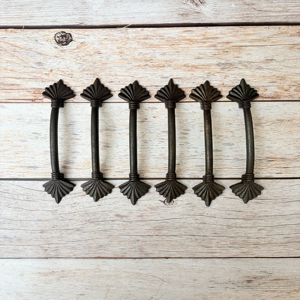 6PCS Vintage Cast Iron Door Handles, Rustic Cabinet Knobs, Farmhouse Drawer Pull