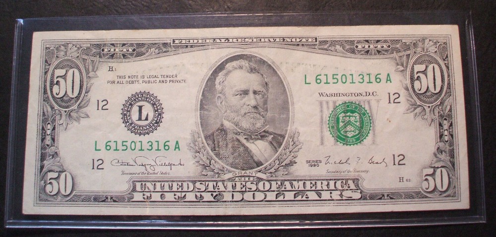 1990 - $50. ERROR - BLEED THROUGH - SAN FRANCISCO