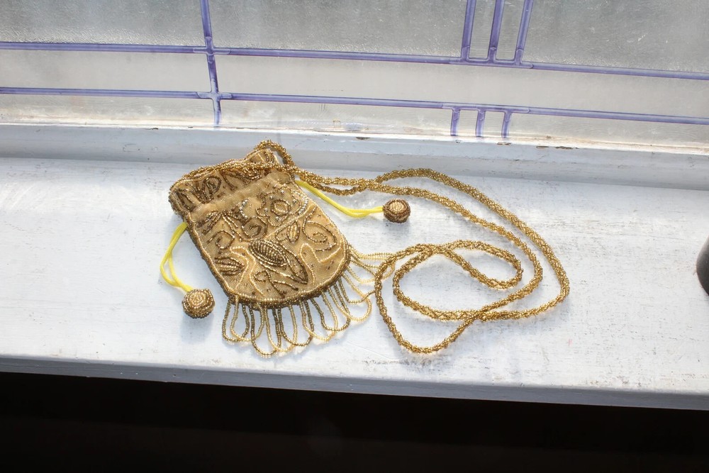 Vintage Boho Style Beaded Purse with Drawstring