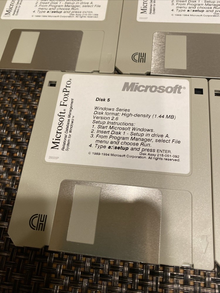 Microsoft FoxPro Floppy Disk Set of 1-7 for Windows