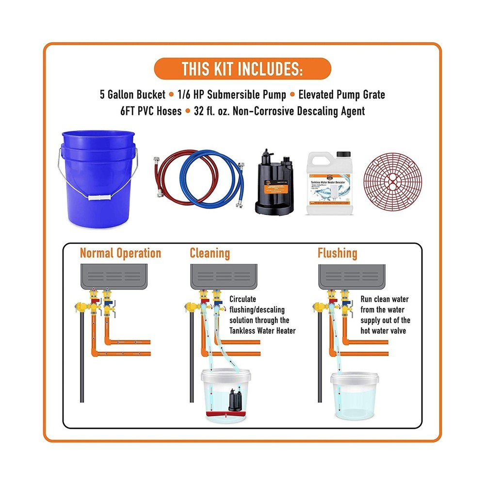 Chromex Tankless Water Heater Flush Kit, Extra Long 12 Ft Hoses with Certifie...
