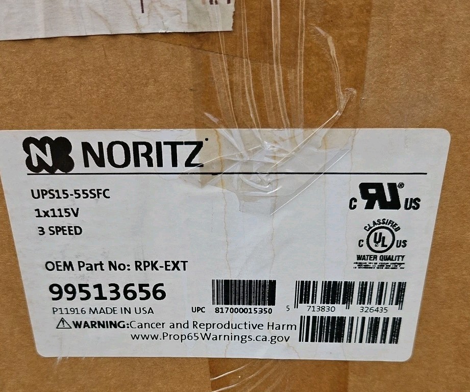 Noritz External Pump Kit - UPS15 - 55SFC- Three Speed Circulation