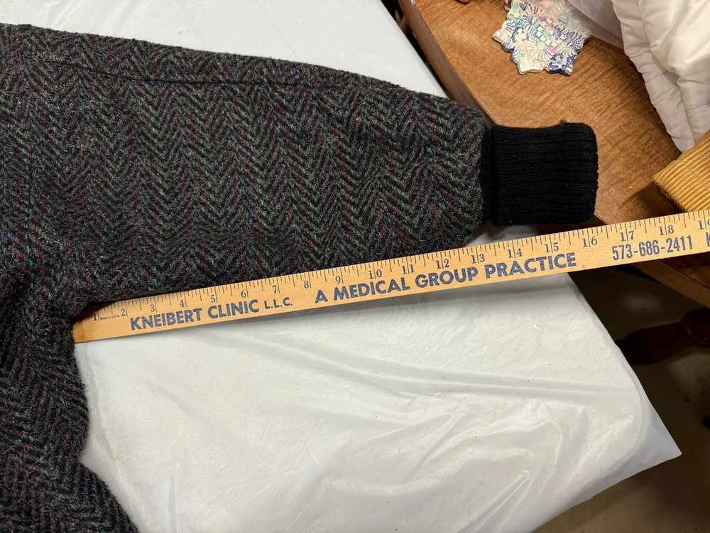 Black & Grey Wool Coat with Textured & Multicolor Threads