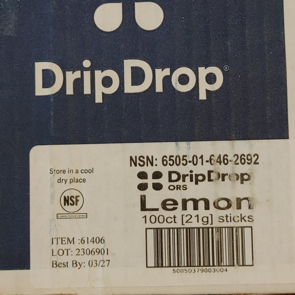 DripDrop Hydration Electrolyte Drink Mix 100 Packets - Lemon (03/2027)