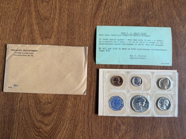 1958 U.S. Mint Proof Set w/Franklin Half-Dollar, Orig. envelope, COA