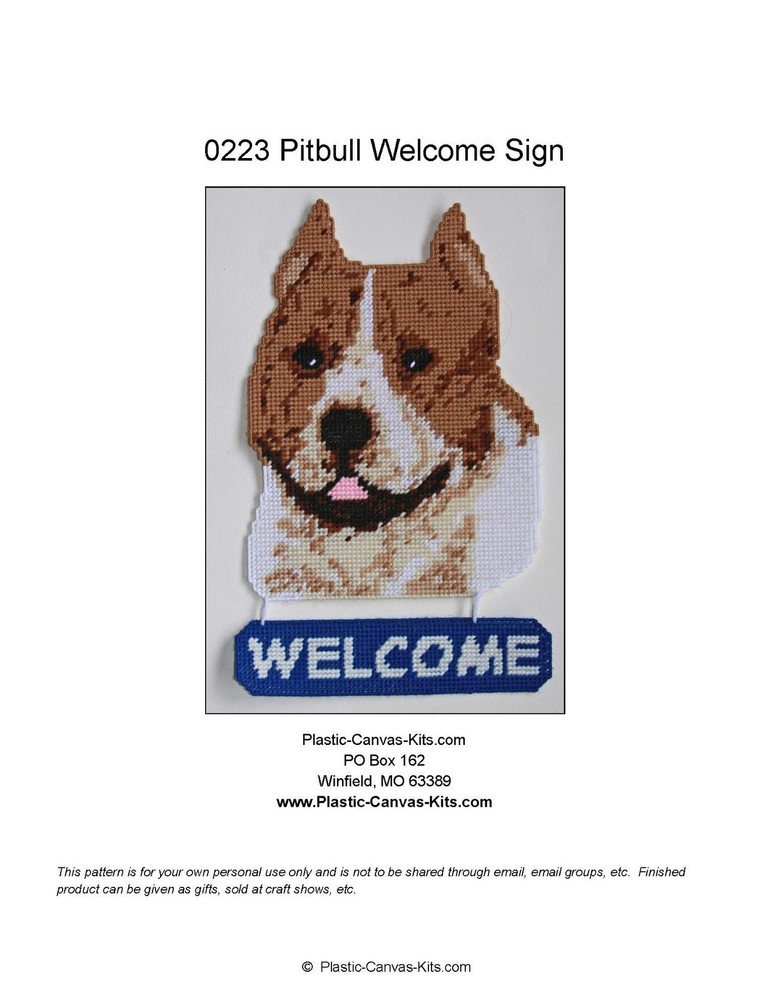 Pitbull Dog Welcome Sign- Plastic Canvas Pattern or Kit