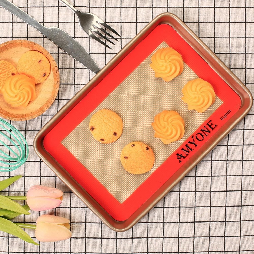AMYONE Silicone Baking Mat for 1/8 Sheet Pan, Eighth 2 pack-Eighth, Orange