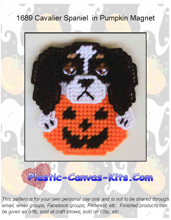 Halloween Cavalier Spaniel and Pumpkin Magnet-Plastic Canvas Pattern or Kit