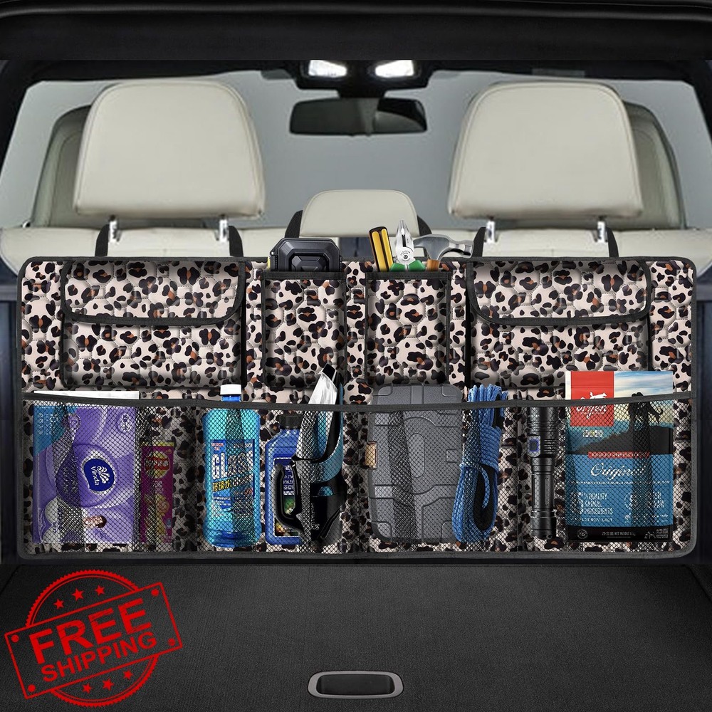 Car Trunk Organizer Super Capacity Backseat Hanging Storage Leopard