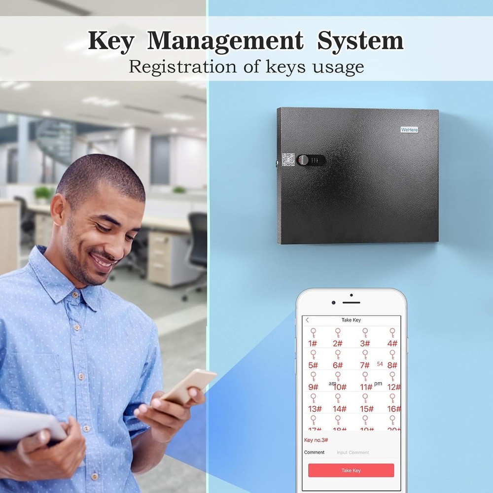 Key Lock Box, Wall Mount Cabinet with 16 Key Tags & Combination Lock