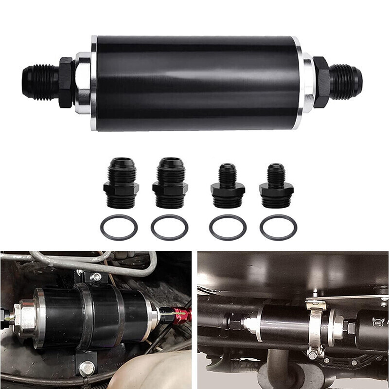 High Flow 100 Micron Inline Fuel Filter Cleanable AN6 AN8 AN10 Adapter Fitting