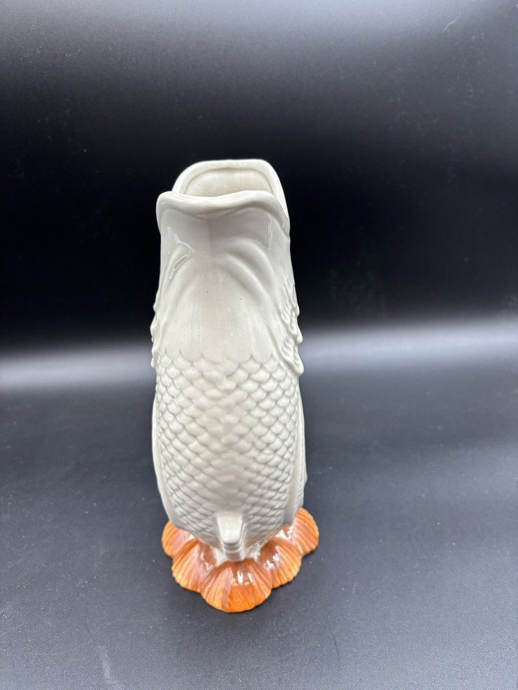Fitz & Floyd "KOI FISH & SHELL" Ceramic Pitcher ~ 9" Tall