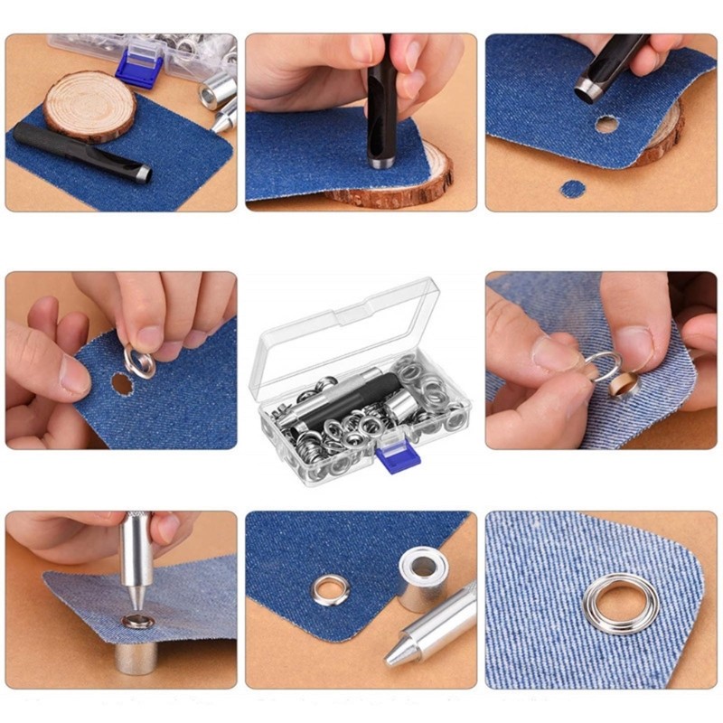 100Sets Grommet Tool 10mm Eyelets with 3pcs Installation Tools for Craft Making