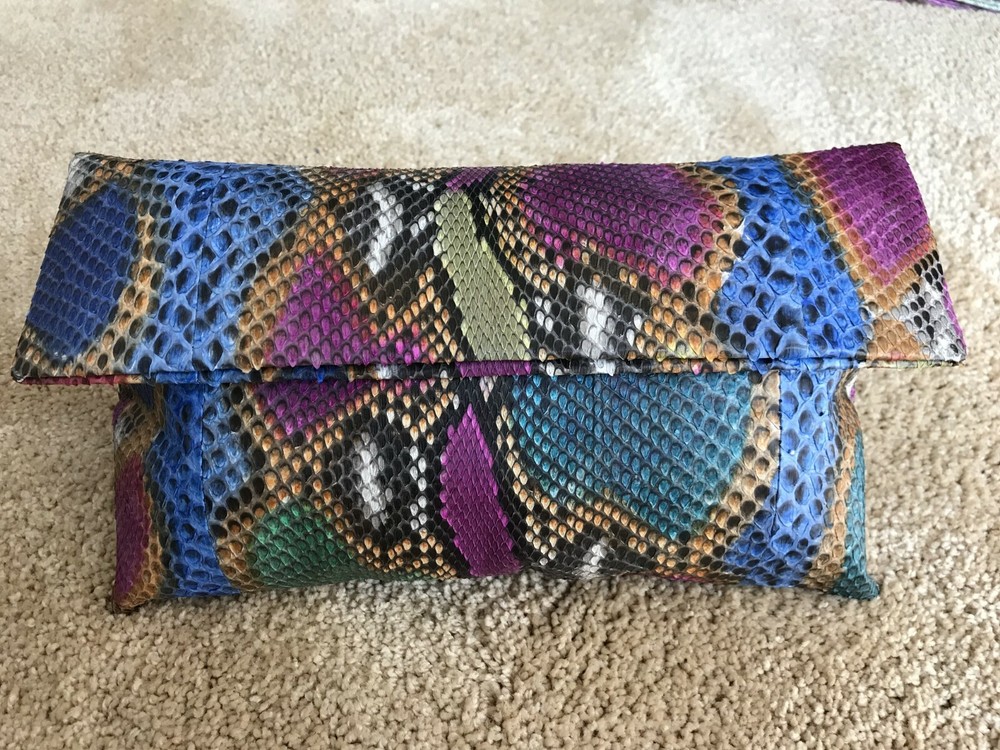 Genuine Python Leather Classic Fold over Clutch Bag