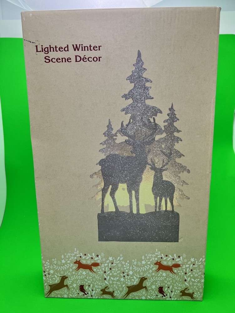 Metal white Lighted Winter Scene Decor Tabletop Cracker Barrel Exclusive