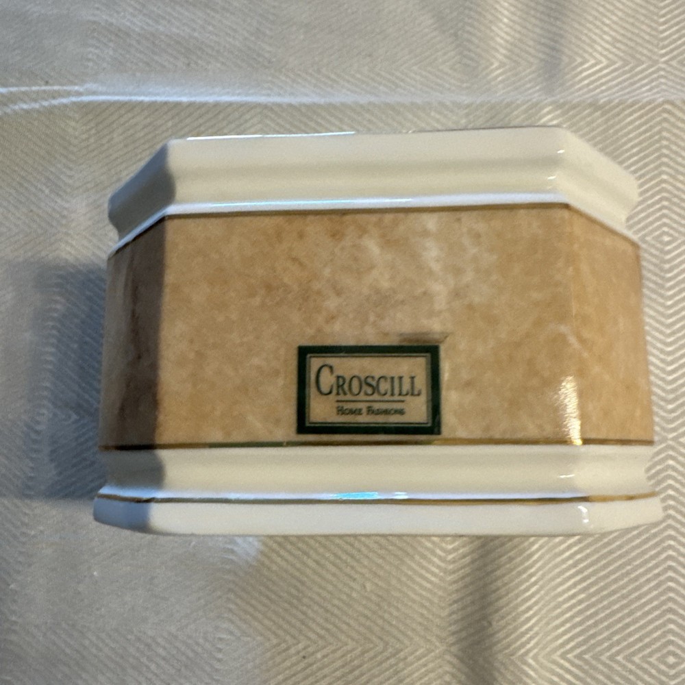 Croscill Carrara Light Brown Marble Porcelain Ware Cover Jar Missing Lid