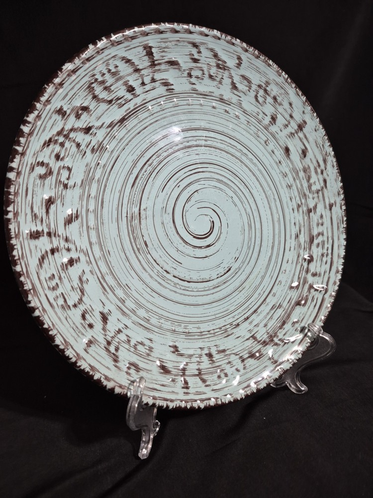 ELAMA EMBOSSED AQUA STONEWARE OCEAN DINNERWARE PLATE