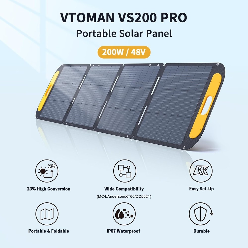 VTOMAN VS200 Pro Portable Solar Panel 200W 48V, 23% Efficiency Foldable Panel