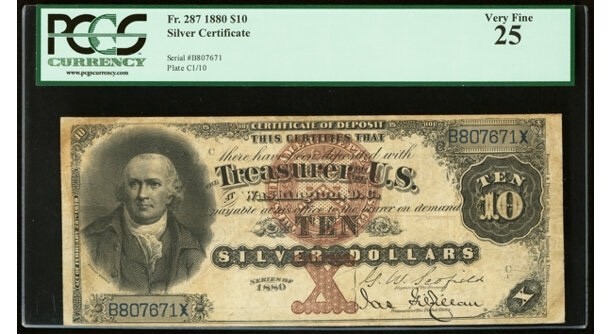 Fr.287 1880 $10 Silver Certificate  PCGS 25