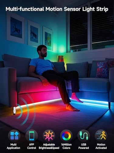 Motion Activated LED Light Strip Motion Sensor LED Light 16.4FT Multicolor