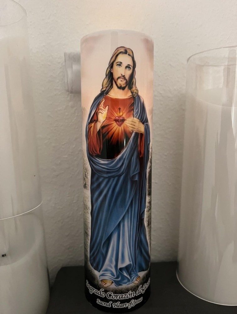 Jesus Flameless LED Devotional Prayer Candle with Automatic Timer Unique Decor